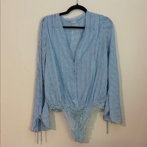 Free People Light Blue Bodysuit